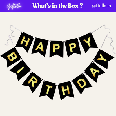 black gold happy birthday banner