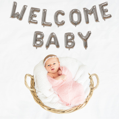 welcome baby silver foil